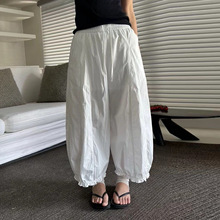 大码九分裤女2025夏季新款花边休闲裤宽松松紧休闲显瘦耳边灯笼裤