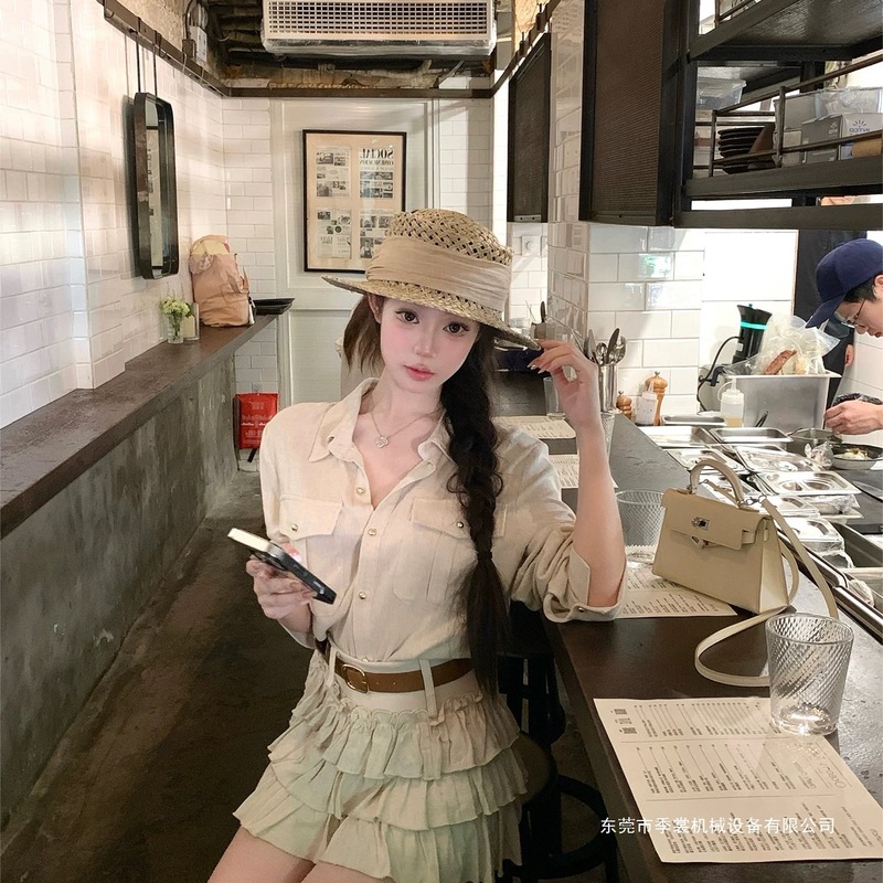 法式复古老钱风长袖衬衫上衣女秋冬感气质半身裙纯欲两件套装|undefined