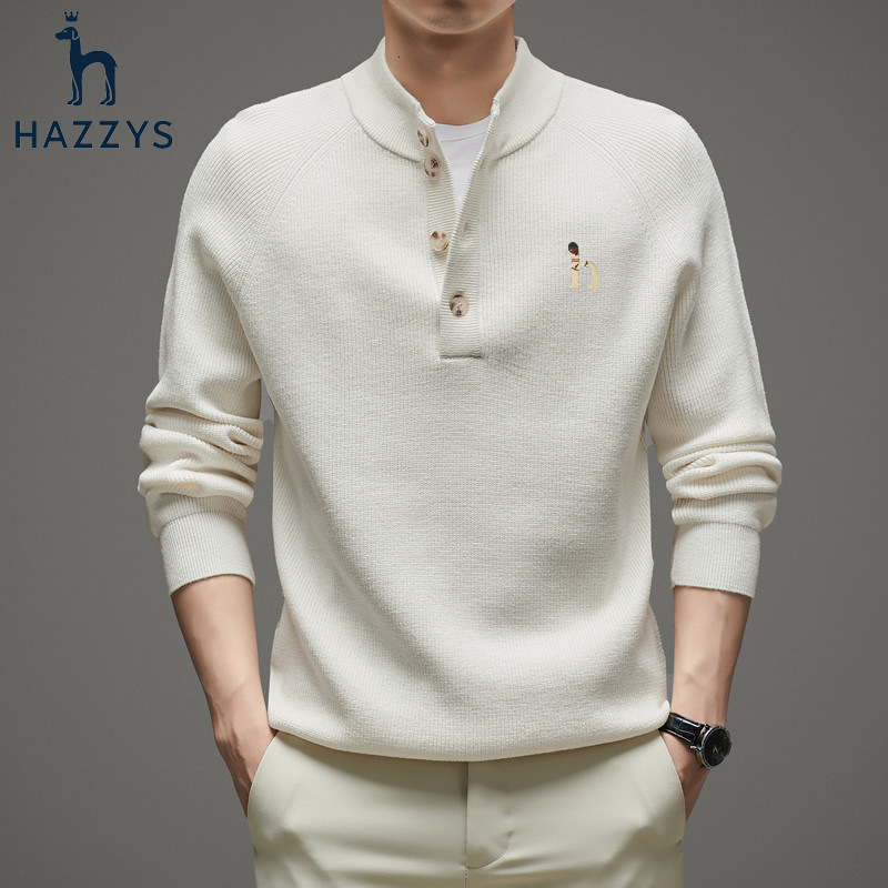 2026 Spring, Autumn, and Winter New Haji Men's Pure Wool Sweater with Stand Collar, Casual Thickened Warm Cashmere Sweater, Slim Fit