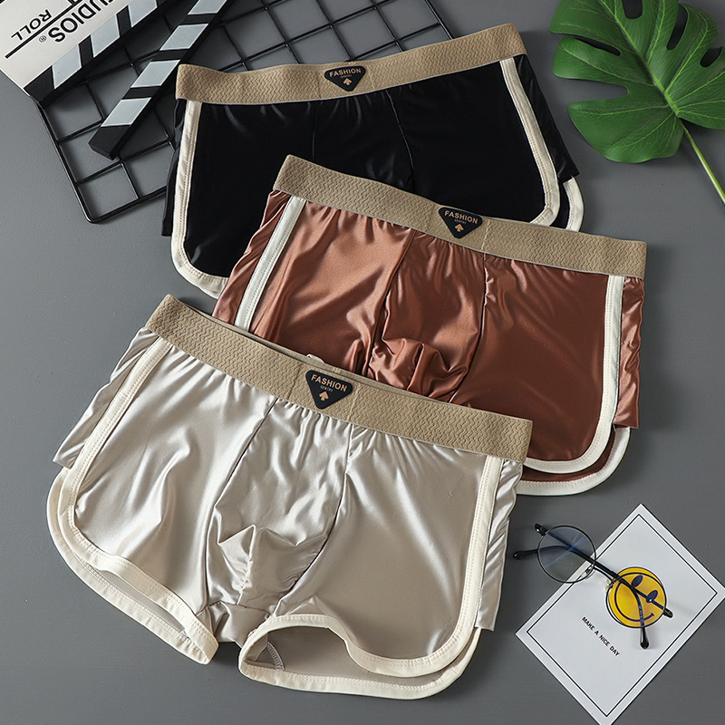 Manufacturer Wholesale 2025 Summer New Thin Luxury Satin Ice Silk Men's Boxer Briefs One-Piece Drop Shipping