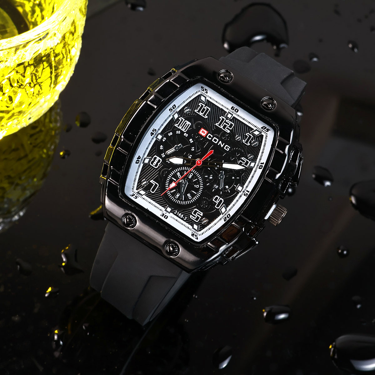 New Fashionable Business Barrel-Shaped Trendy Men's Watch Foreign Trade Hot-Selling Silicone Band Luminous Pointer Quartz Watch