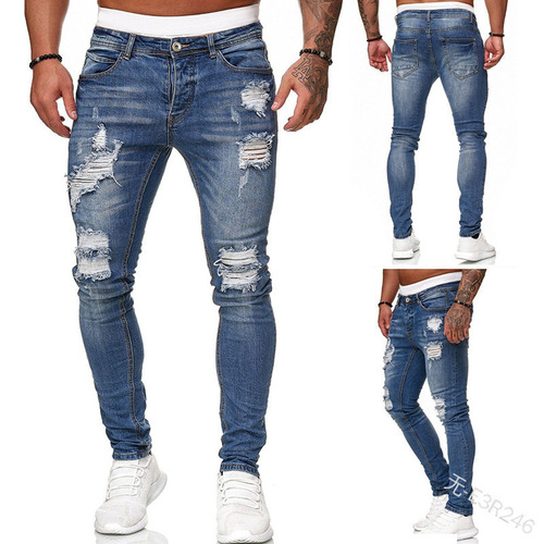 Trendy ripped jeans for men, new style skinny pants, tailored cross-border European and American products exclusively available on Wish and AliExpress