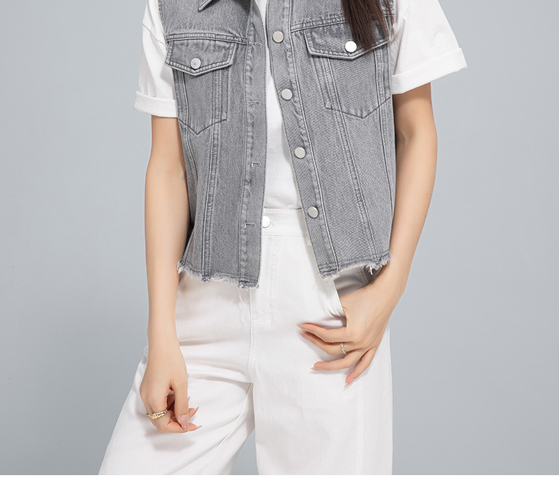 Áo vest denim không tay nữ phong cách Hồng Kông cổ điển — AC65335 chi tiết 2