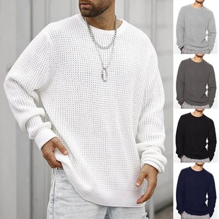 Knitted Sweater Cross-Border New Men's Long-Sleeved Round Neck Casual Men's Loose Pullover Foreign Trade European and American Solid Color Tops