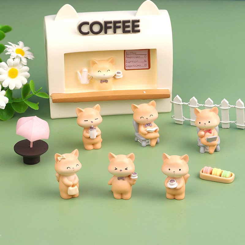 Creative Mr. Fox's Coffee House piggy bank decoration cute animal doll micro landscape home decorations