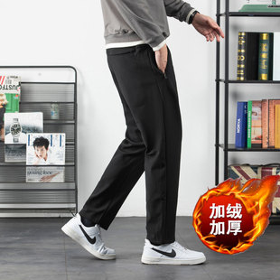 Men's Autumn and Winter Heavy Sweatpants Trendy Brand Fleece-Lined Oversized Straight-Leg Sports Plus-Size Loose Warm Casual Pants