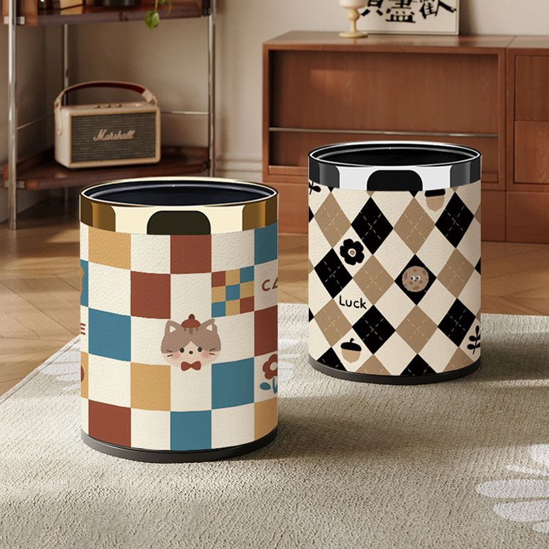 Hotel checkerboard trash can large bedroom high-value household kitchen living room bathroom trash can wholesale