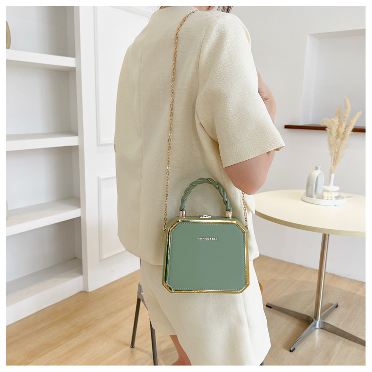 Lock clasp Closure Type Top Handle, Chain Strap Type Women's Small Summer Pu Leather Elegant Square Bag