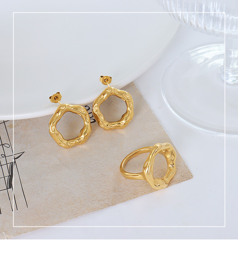 European and American exaggerated geometric irregular titanium steel 18k gold earrings ring