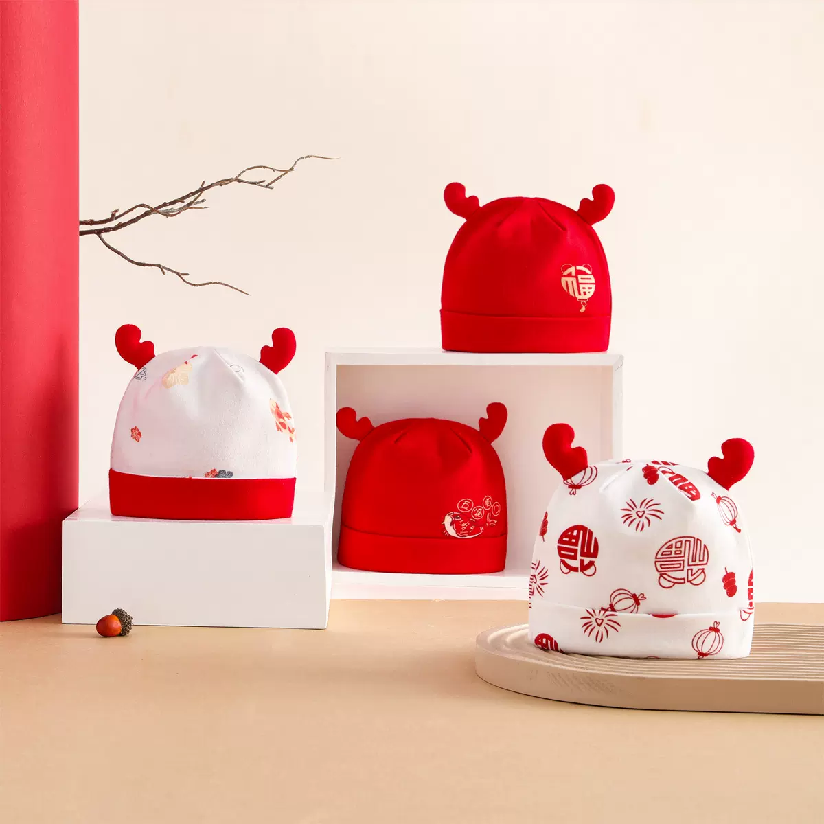 婴儿保暖帽子2025新款新年帽国风男女A类无骨拜年帽儿童胎帽