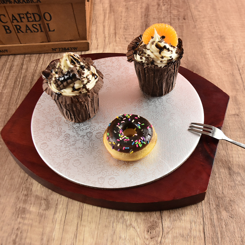 Alfombrilla de base de pastel redonda de grado alimenticio, almohadilla de postre de punto de corte, almohadilla de doble cara de oro y plata, almohadilla de papel duro para hornear engrosada