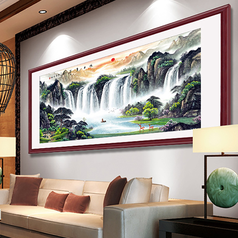 旭日东升万里长城客厅背景墙办公室国画鸿运当头实木挂画山水画