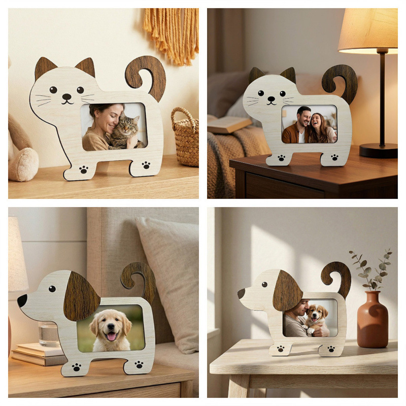 Cross-Border Amazon Creative Cat and Dog Shaped 2D Wooden Photo Frame Cute and Adorable Pet Decoration Desktop Ornament Cross-Border Amazon Creative Cat and Dog Shaped 2D Wooden Photo Frame Cute and Adorable Pet Decoration Desktop Ornament