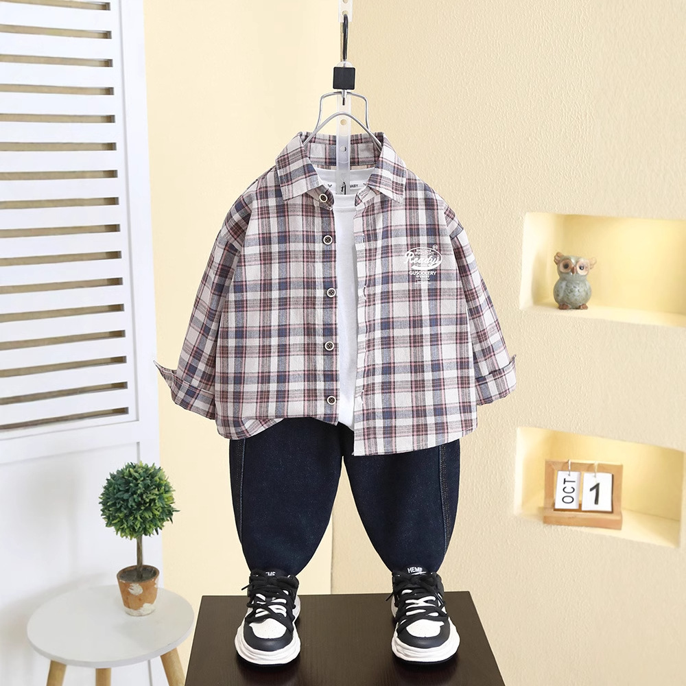 7790 chaqueta de camisa hermosa de moda para niños ropa de primavera y otoño 2025 nueva camisa a cuadros para niños top casual para bebés