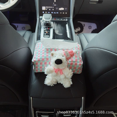 Car tissue box for armrest, cute cartoon design for girls, car-mounted tissue dispenser, car seat trash bin decoration