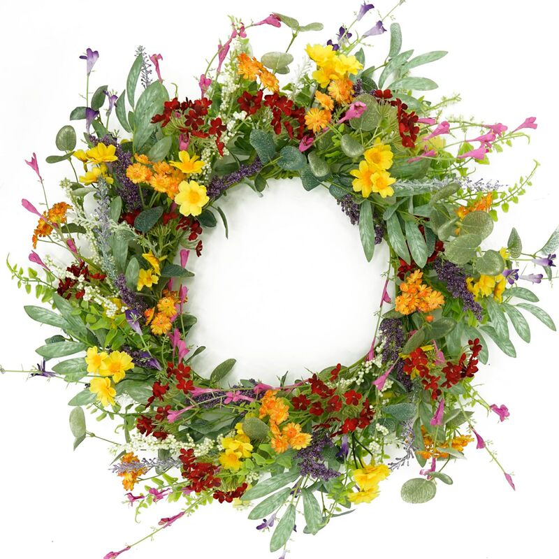 Hongzhen 0 Artificial Spring and Summer Garland for Front Door Yellow Daisy Garland with Olive Leaves, Eucalyptus Leaves Suitable