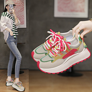 Cross-Border Large Size Ins Korean New Dad Shoes Female Student Sports Running Shoes Casual Thick-Soled Height-Increasing Shoes Bn016-1