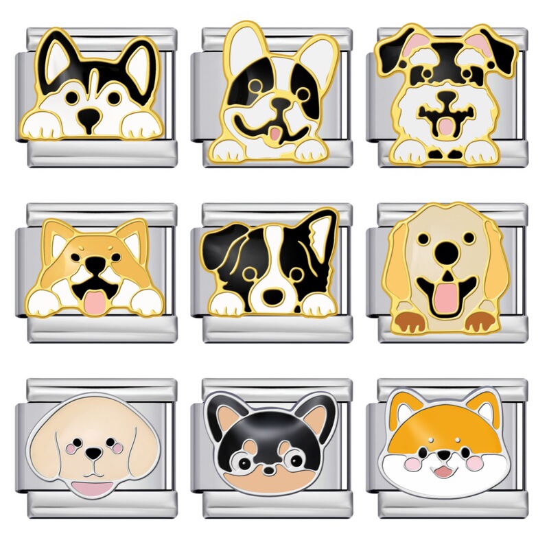 New Gold and Silver Pet Dog Series Stainless Steel Watch Strap, Gold-Plated Welded Oil-Drip DIY Italian Module Bracelet New Gold and Silver Pet Dog Series Stainless Steel Watch Strap, Gold-Plated Welded Oil-Drip DIY Italian Module Bracelet