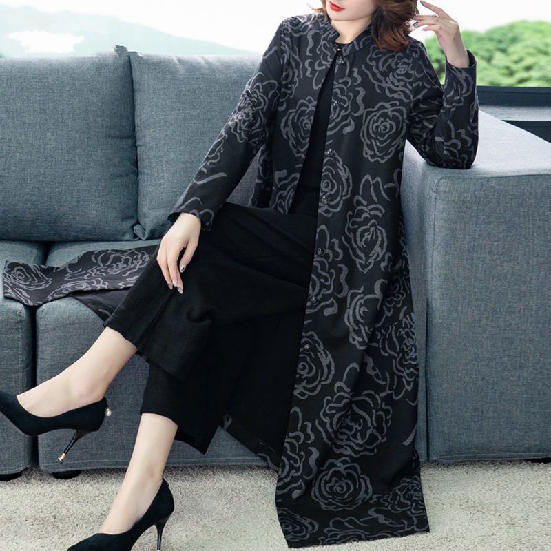 High-End Atmospheric Windbreaker Women's Mid-Length Popular Women's Outwear Middle-Aged Mother Loose Outwear Spring & Fall 2025 New Style