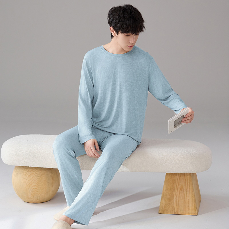 Pijamas modales para hombres primavera y otoño pantalones largos de mangas largas sueltos de tamaño grande verano para hombres simple set de ropa de casa gris