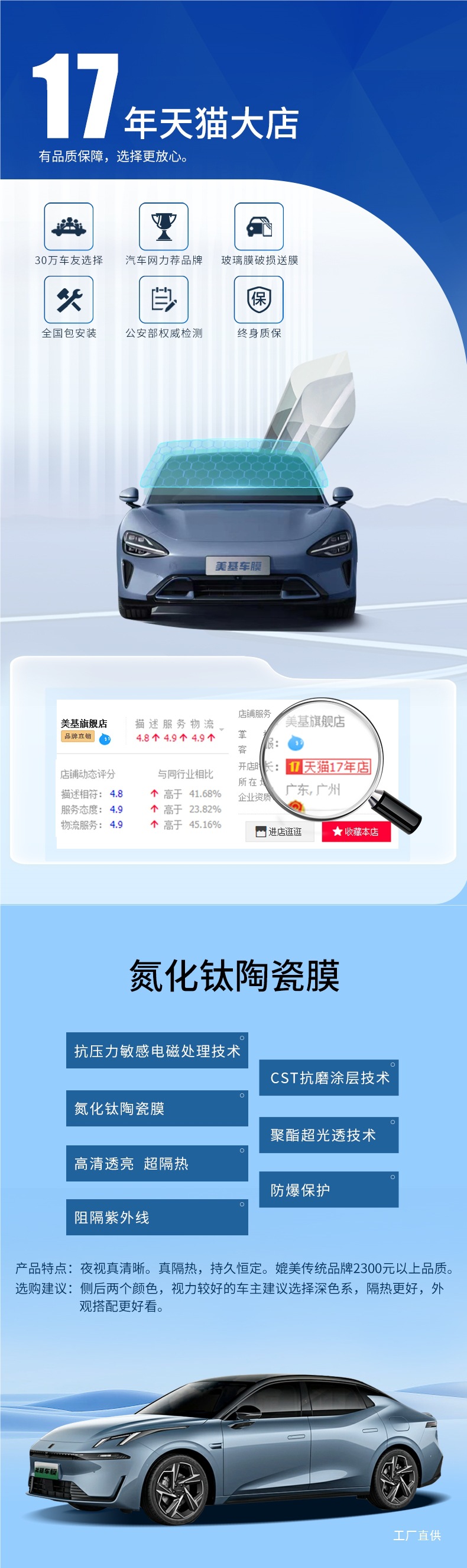Meiji Car Film, Car Window Film, Explosion-Proof Film, Sun Protection and Heat Insulation Film, Front Windshield Film, V Series Full Car
