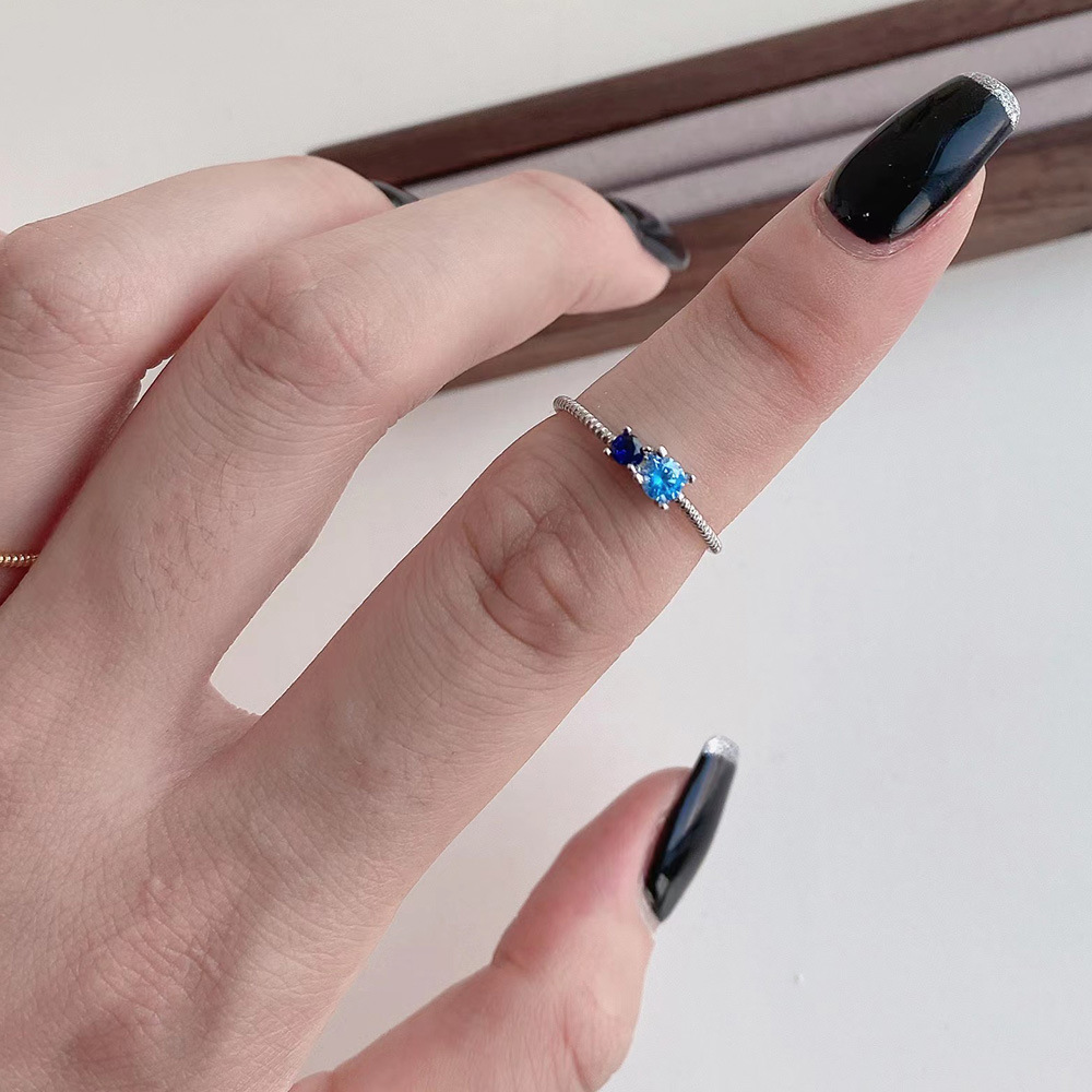 Retro Geometric Sterling Silver Inlay Zircon Rings 1 Piece