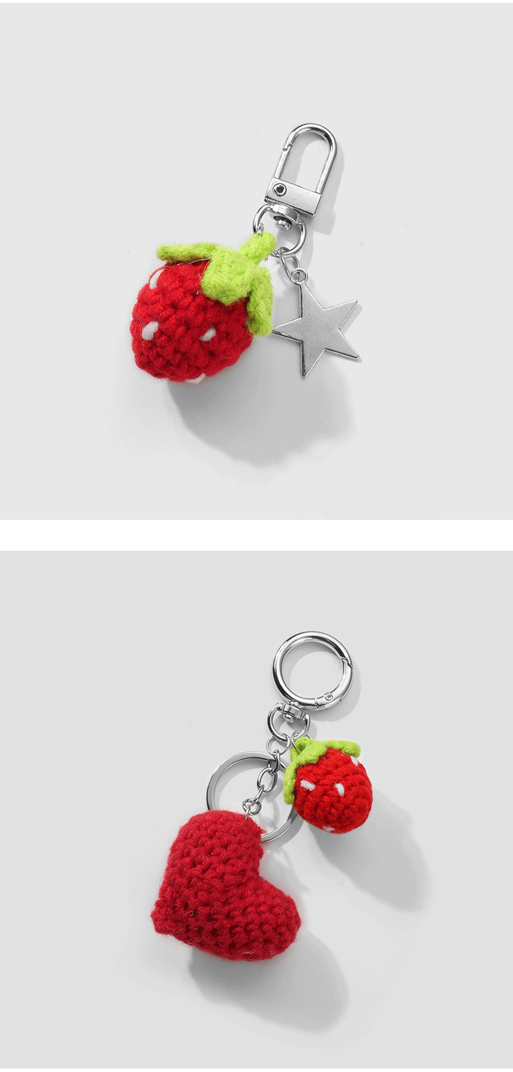 1 Piece Quantity Daily Occasion Alloy, yarn Material Cherry, Fruit, Heart Shape Pattern Cute Cherry Fruit Heart Shape Alloy Yarn Women's Keychain