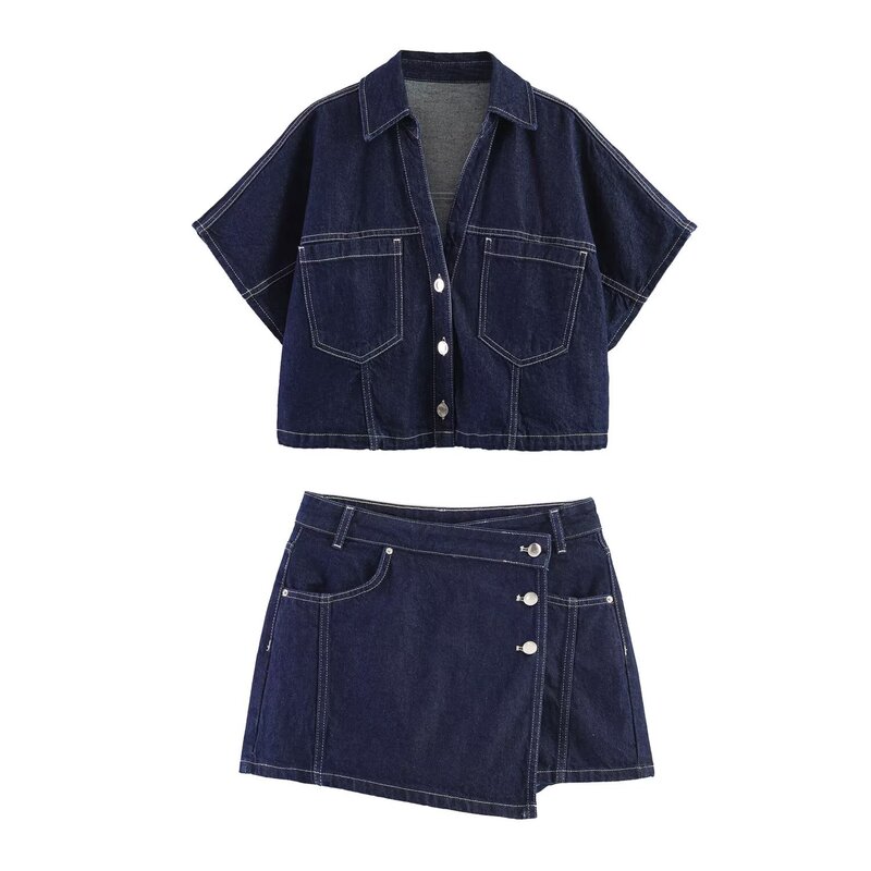 Taop&Za Women's 2026 Summer New Denim Short Shirt 7484044 Denim Skirt Pants 7484045