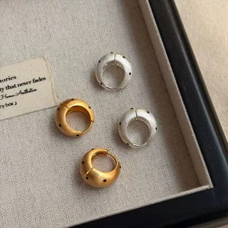 金属风拉丝波点耳扣中古风小众感可掰开滴油耳环简约轻奢耳饰