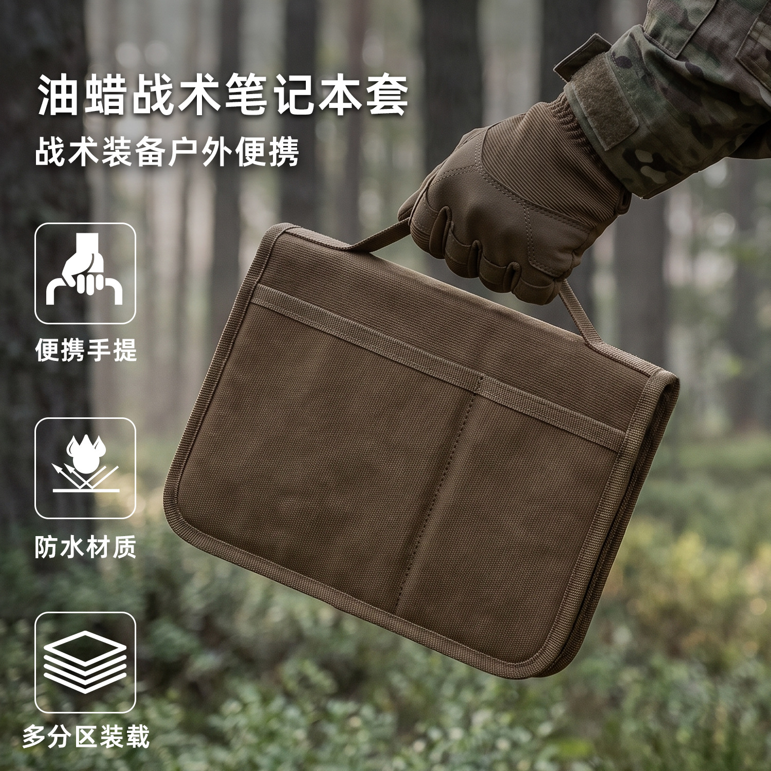 Tactical A5 Notebook Cover Oil-Waxed Canvas Outdoor Military Fan Edc Storage Bag Portable Handle Notebook Protective Cover