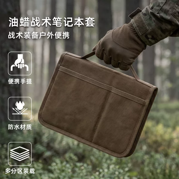 Tactical A5 Notebook Cover Oil-Waxed Canvas Outdoor Military Fan Edc Storage Bag Portable Handle Notebook Protective Cover