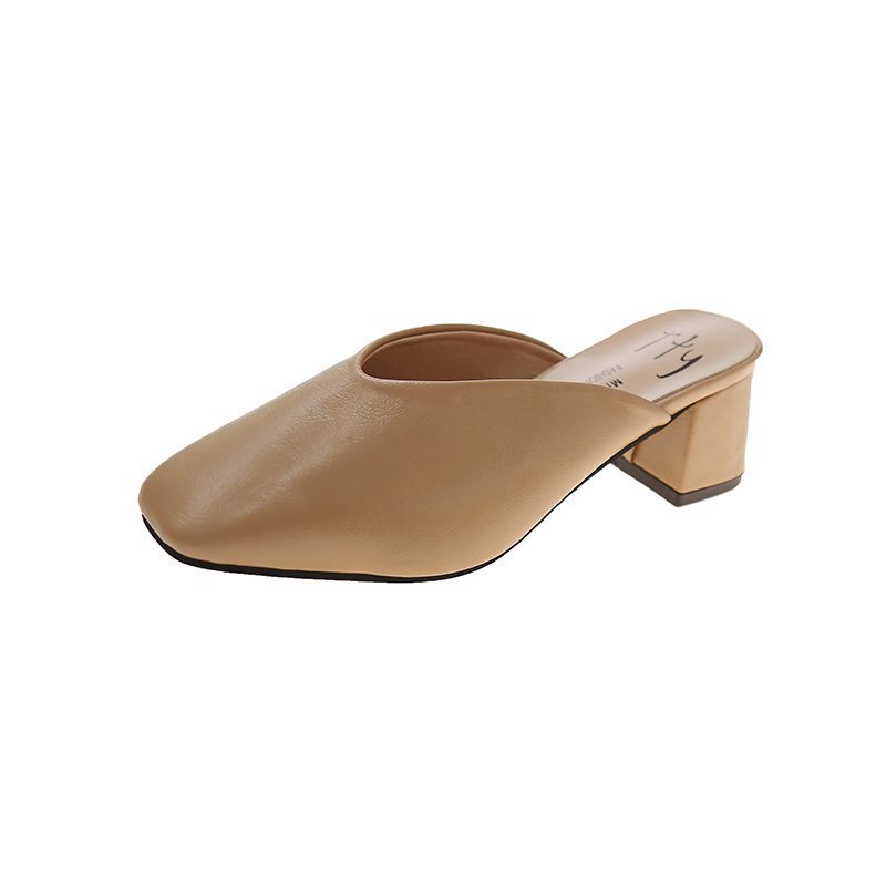 Pantuflas Baotou para mujer, estilo verano 2025, punta cuadrada, tacón medio, estilo coreano, pantuflas tipo mule para damas.