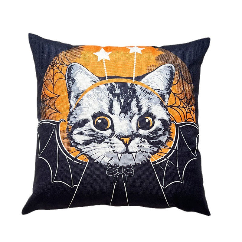 Federa per cuscino stampata con motivo di gatto, pipistrello e zombi di Halloween, esclusiva transfrontaliera, per divano di casa_voghion.com