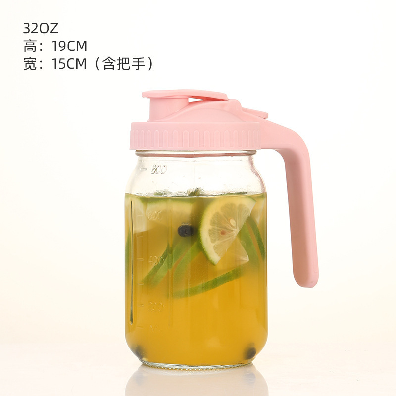 32oz冷萃咖啡壶带刻度64oz梅森罐带过滤把手盖子玻璃瓶玻璃冷水壶|undefined