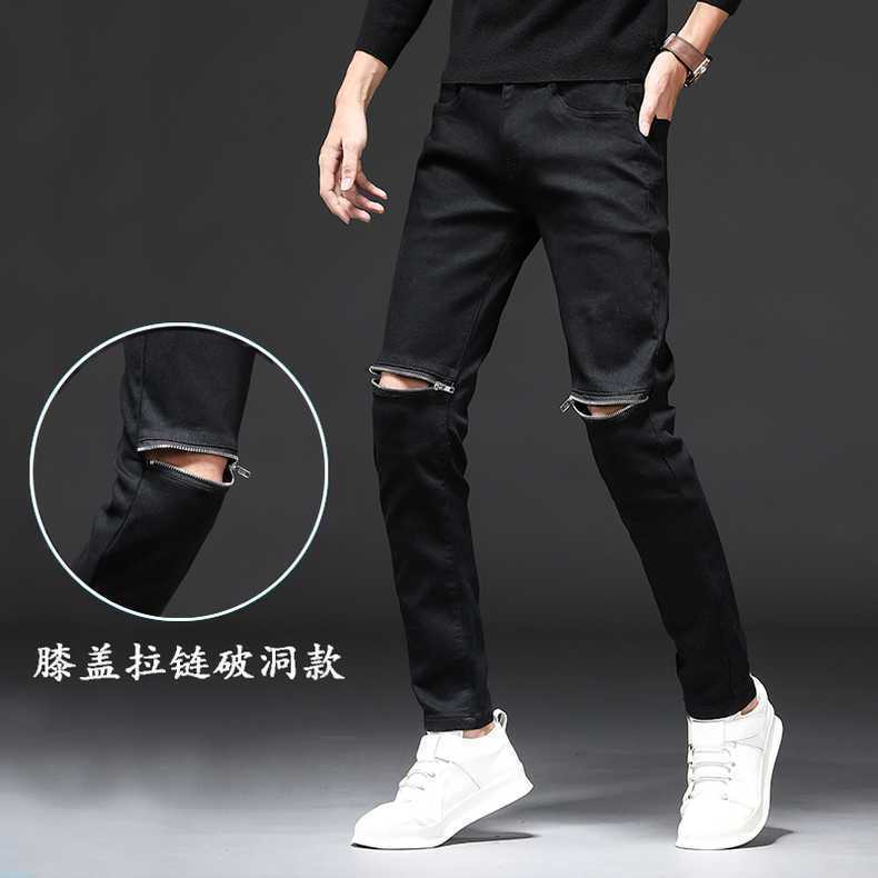 Spring and Autumn new knee zipper ripped jeans men's and women's straight fashion brand retro couple casual all-matching trousers