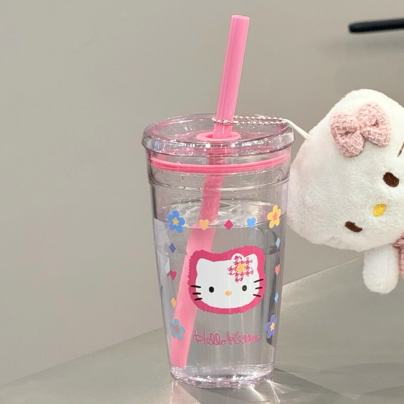 かわいいハローキティ猫ストローカップ高見え蓋付き大容量ミルクカップコーヒーカップドリンクカップギフト|undefined
