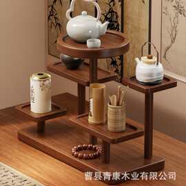 木质复古中式实木置物架桌面茶具紫砂壶收纳摆件杯架桌上多层展示