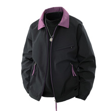 跨境欧码美式复古夹克男款春秋季新款休闲翻领工装宽松纯色外套男