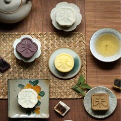 南宋雪月餅、赤ナツメヤシ、黒ゴマ、ナッツ、五穀入り小豆餅、伝統菓子、中秋の月餅