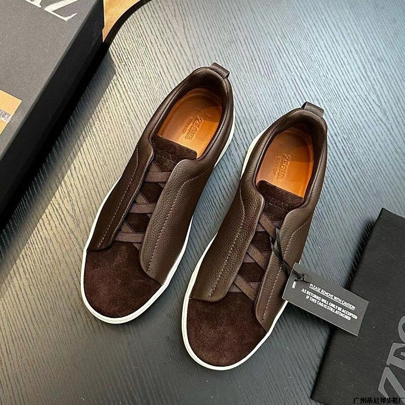 European High-End Genuine Leather Men's Slip-On Low-Top Sneakers with Cross Elastic Band Casual Sports Shoes for Lazy People