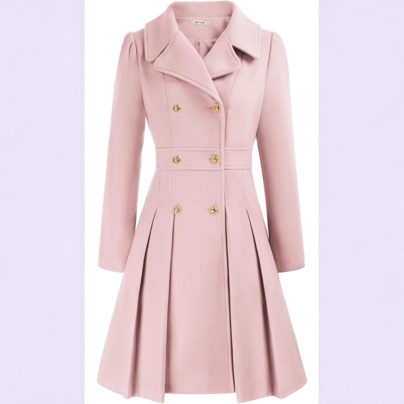 Amazon Cross-Border European and American Style Double-Breasted Thick A-Line Pea Coat with Pockets and Lining