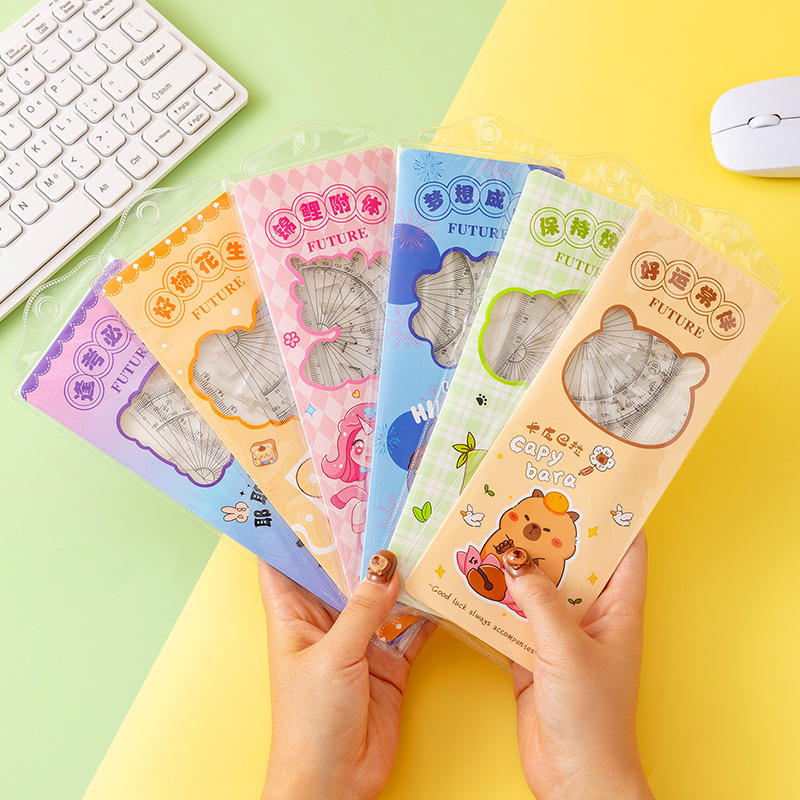学生卡通套尺四件套小学生儿童直尺20cm三角尺量角器开学文具批发|undefined
