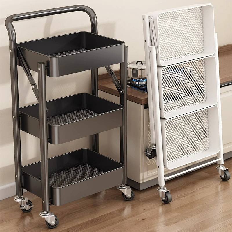トロリー収納ラックモバイルスナック収納ラックキッチン折りたたみ層状ラックフロアベビー用品収納ラック|undefined