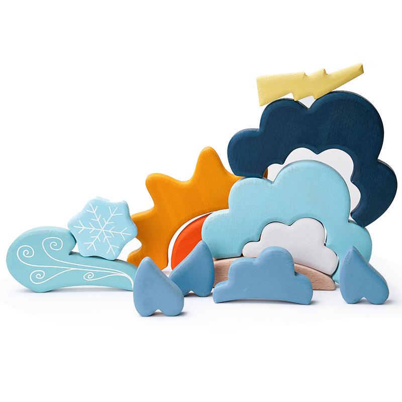 Arco Iris bloques de construcción combinación de clima traje de montaje creativo de madera para niños escena edificio educación temprana juguetes coordinación mano-ojo