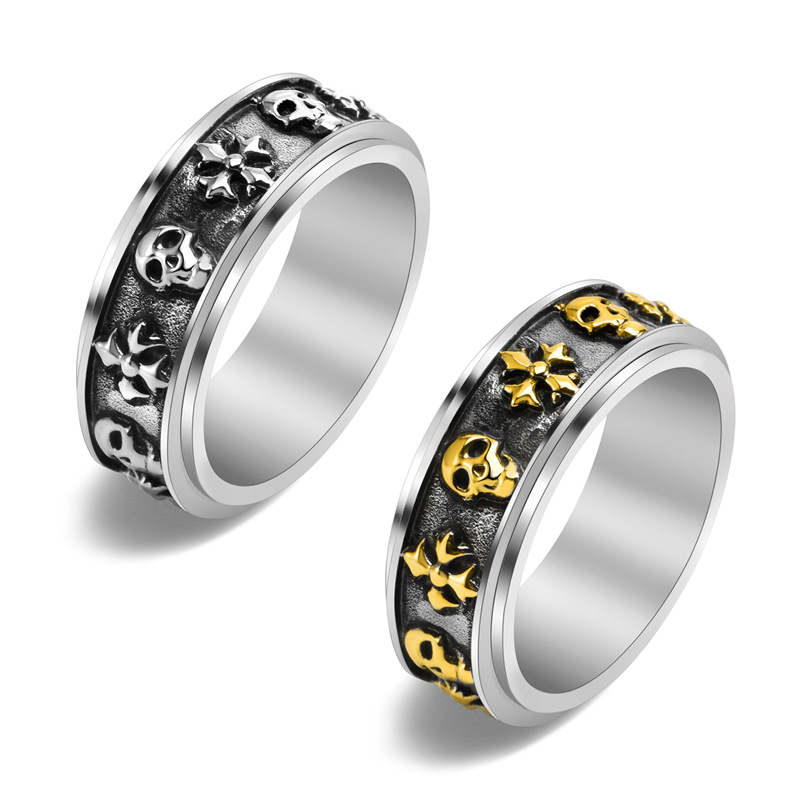 12g Weight Vacuum Plating Gold Plating Process 18K Gold Plated Plating Material Wholesale Jewelry Retro Cross Skull 304 Stainless Steel 18K Gold 18K Gold Plated Polishing Plating Rings
