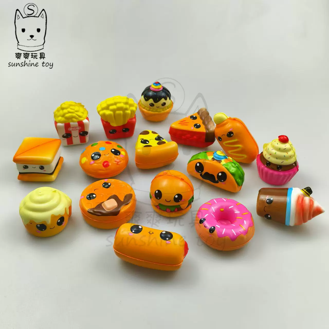 跨境盲盒解压玩具Squishy卡通扭蛋15款垃圾食品PU慢回弹捏捏乐