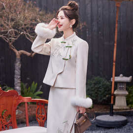 国风中式小香风羽绒服套装2024春秋冬季新款名媛气质高端两件套裙