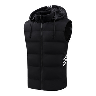 Vest men's autumn and winter down cotton 2023 new vest waistcoat hooded detachable outer wear sports thickened vest coat