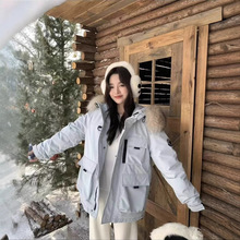 2025冬季新款中长款貉子毛领工装派克羽绒服女白鸭绒加厚宽松外套