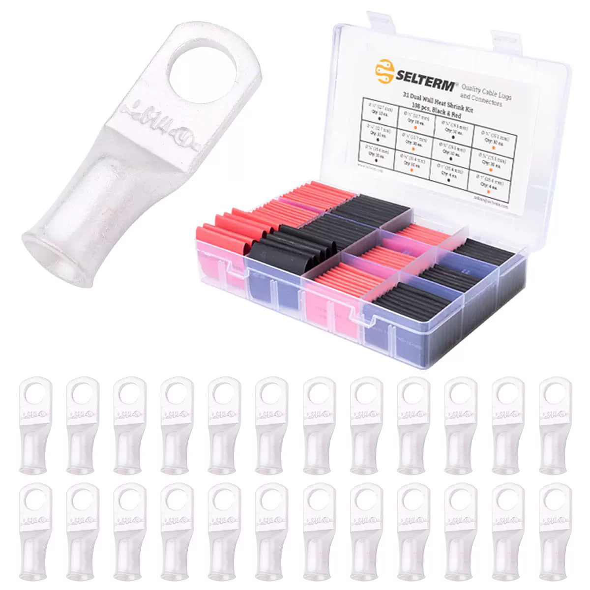 SELTERM 25pcs 6 AWG 1 \/4 "Stud Tinned Copper Lugs & Larg